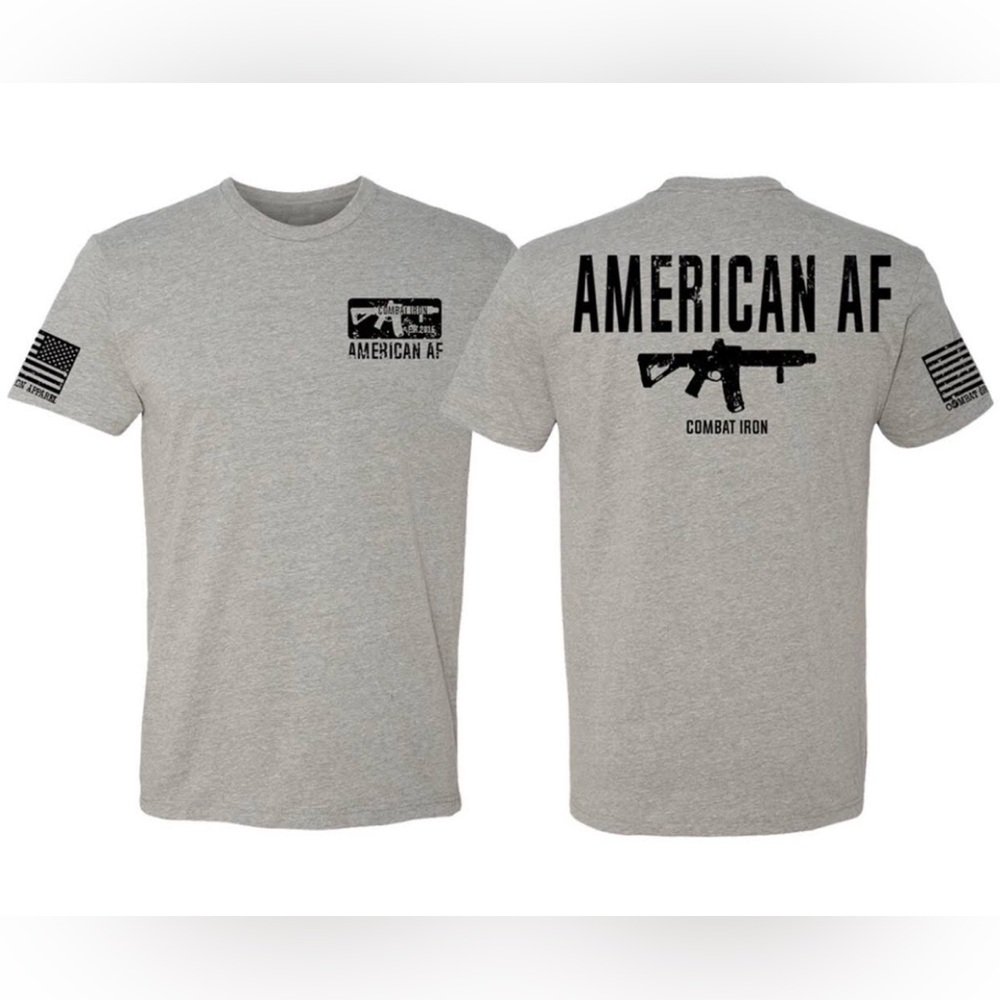Combat Iron “AMERICAN AF” Unisex Tee | Gray